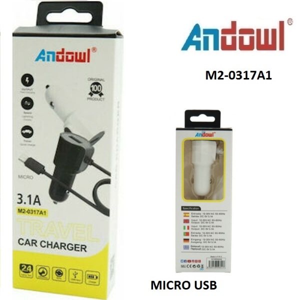 Φορτιστής αυτοκινήτου με θύρα USB και καλώδιο Micro 3.1A M2-0317A1 ANDOWL Andowl