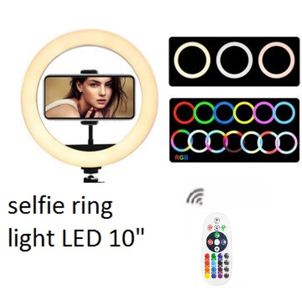 Φωτιστικό δαχτυλίδι LED RGB 26 cm με χειριστήριο και βάση κινητού OEM