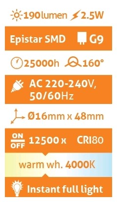Avide LED G9  2.5W 160° Λευκό 4000K