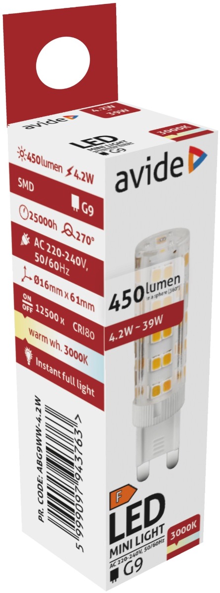Avide LED G9 4.2W Θερμό 3000K