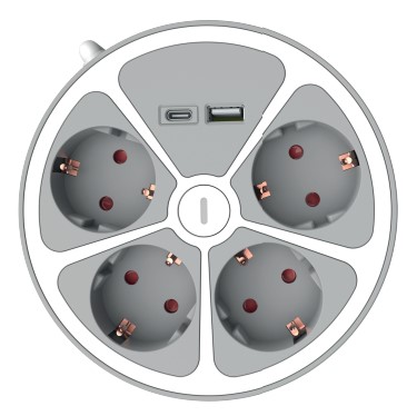 Technik Στρογγυλό Πολύπριζο 4 Θέσεων 1,4m Καλώδιο + USB-A + USB-C 16A