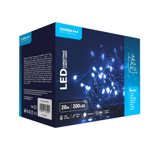 Modee Lighting Χριστουγεννιάτικα Λαμπάκια LED με Τροφοδοτικό (200LED/20m/10cm) Ψυχρό