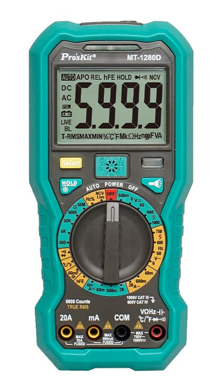 PROSKIT ψηφιακό πολύμετρο MT-1280D, 1000V DC, NVC, True RMS MT-1280D