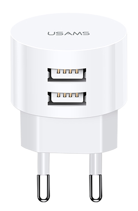 USAMS φορτιστής τοίχου T20, 2x USB, 2.1A, λευκός CC80TC01