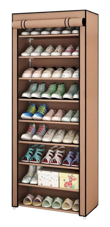 HOME USE υφασμάτινη παπουτσοθήκη HUH-0221 με 9 ράφια, 57x28x160cm, καφέ HUH-0221