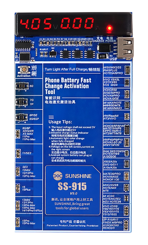 SUNSHINE tester μπαταριών SS-915 για Apple & Android smartphone, V9.0 SS-915