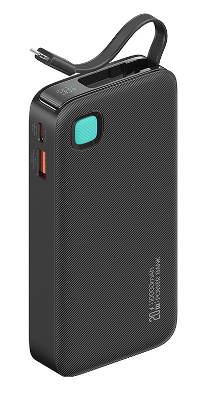 USAMS power bank CD225 με καλώδιο Lightning, 2x θύρες εξόδου, 10000mAh, 20W, μαύρο 10KCD22501