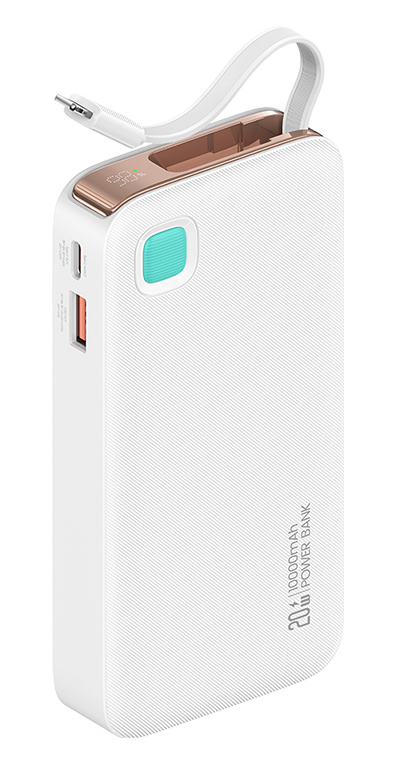 USAMS power bank CD225 με καλώδιο Lightning, 2x θύρες εξόδου, 10000mAh, 20W, λευκό 10KCD22502