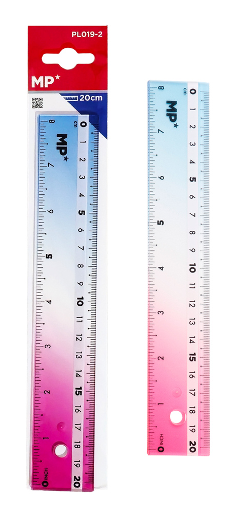MP πλαστικός χάρακας PL019-2, 8"/20cm, διάφανος/πολύχρωμος PL019-2