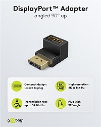 GOOBAY αντάπτορας DisplayPort 77129, 8K/144Hz, γωνιακός, μαύρος 77129