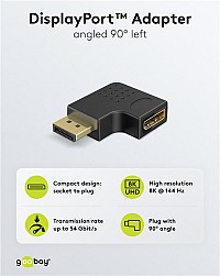 GOOBAY αντάπτορας DisplayPort 77132, 8K/144Hz, γωνιακός, μαύρος 77132