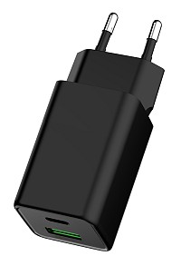 POWERTECH φορτιστής τοίχου PT-1501, USB/USB-C, 65W, GaN, μαύρος PT-1501