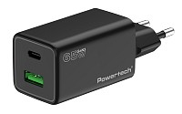 POWERTECH φορτιστής τοίχου PT-1501, USB/USB-C, 65W, GaN, μαύρος PT-1501