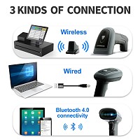 GTCODESTAR barcode scanner X-1901B με βάση, 1D & 2D, ενσύρματο & ασύρματο, Bluetooth, 2000mAh, μαύρο X-1901B