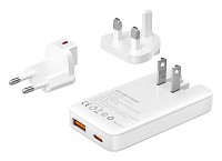 POWERTECH φορτιστής τοίχου PT-1532, EU/UK/CN βύσμα, USB/USB-C, 65W, GaN, λευκός PT-1532