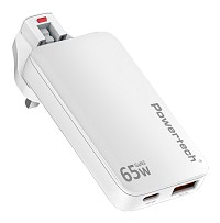 POWERTECH φορτιστής τοίχου PT-1532, EU/UK/CN βύσμα, USB/USB-C, 65W, GaN, λευκός PT-1532