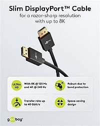 GOOBAY καλώδιο DisplayPort 77443, 8K/120Hz, 40 Gbps, 2m, μαύρο 77443