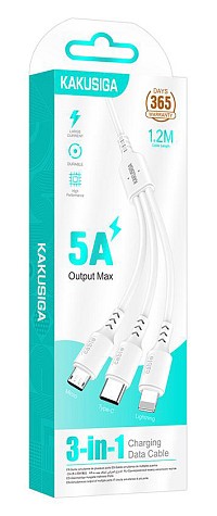 KAKUSIGA καλώδιο USB σε USB-C/Lightning/Micro USB KSC-997, 5A, 1.2m, λευκό KSC-997