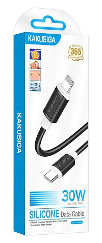KAKUSIGA καλώδιο Lightning σε USB-C KSC-998, σιλικόνης, 30W, 480Mbps, 1m, μαύρο KSC-998-LC-BK