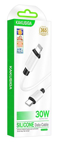 KAKUSIGA καλώδιο Lightning σε USB-C KSC-998, σιλικόνης, 30W, 480Mbps, 1m, λευκό KSC-998-LC-WH