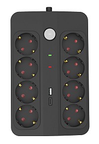POWERTECH πολύπριζο ασφαλείας PT-1535, 8 θέσεων, με USB & USB-C θύρες, 16A, 1.5m, μαύρο PT-1535