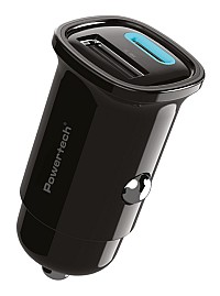 POWERTECH φορτιστής αυτοκινήτου PT-1538, USB & USB-C, 30W, μαύρος PT-1538