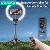 USAMS φωτιστικό δαχτυλίδι LED ZB323 με τρίποδο & βάση smartphone, μαύρο ZB32301