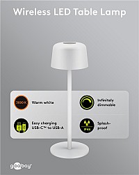 GOOBAY επιτραπέζιο φωτιστικό 77676, 3000K, dimmable, επαναφορτιζόμενο, λευκό 77676