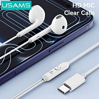 USAMS earphones με μικρόφωνο SJ771, USB-C σύνδεση, 1.2m, λευκά HSEP5001