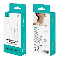 USAMS earphones με μικρόφωνο SJ771, USB-C σύνδεση, 1.2m, λευκά HSEP5001