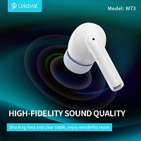 CELEBRAT earphones με θήκη φόρτισης W73, True Wireless, 13mm, 33/380mAh, λευκά W73-WH