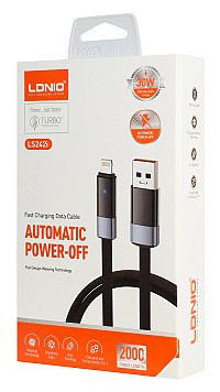 LDNIO καλώδιο Lightning σε USB LS242i, flat, 30W, 480Mbps, 2m, μαύρο 6933138603604