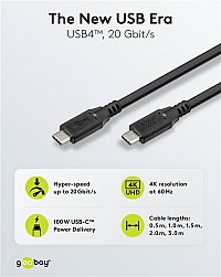 GOOBAY καλώδιο USB-C 74198, USB4, 100W, 20Gbps, 4K/60Hz, 3m, μαύρο 74198
