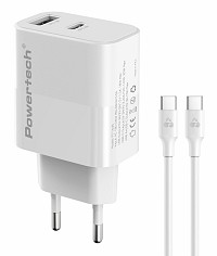 POWERTECH φορτιστής τοίχου PT-1635 με καλώδιο, USB/USB-C, 20W, λευκός PT-1635