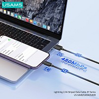 USAMS καλώδιο Lightning σε USB US-SJ694, 2.4A, 480Mbps, 2m, μαύρο SJ694USB01