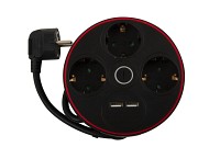 GEYER Πολύπριζο μαύρο με διακόπτη 3 θέσεις & 2xUSB GNBKU03/E