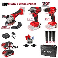 RAIDER R20 Σετ Γωνιακός τροχός,δραπανοκατσάβιδο & μπουλονόκλειδο 2x2Ah RDP-PBCDI20&SPAG20&PBIW20 030255