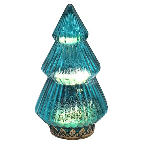 Φανάρι led Γυάλινο Δέντρο Αντικέ Τυρκουάζ 22x12,5cm Xmasfest 1133545