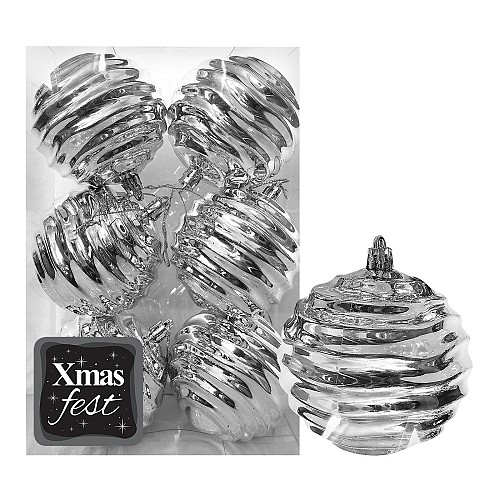 Μπάλες Σμιλεμένες Ασημί πακ=6τεμ φ8 ø8cm Xmasfest 1133578