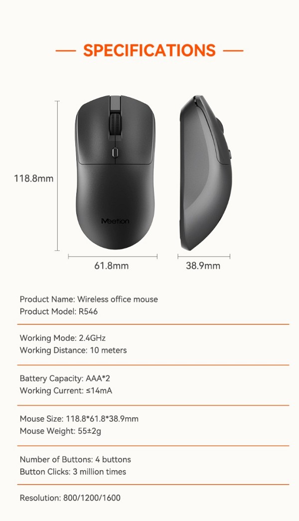 Meetion Ασύρματο Ποντίκι Office MT-R546 2.4G Μαύρο