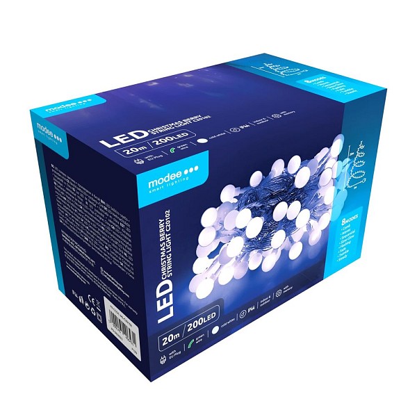 Modee Χριστουγεννιάτικα Λαμπάκια LED Τυπού Berry με Βύσμα (200LED/20m/10cm) Ψυχρό Λευκό