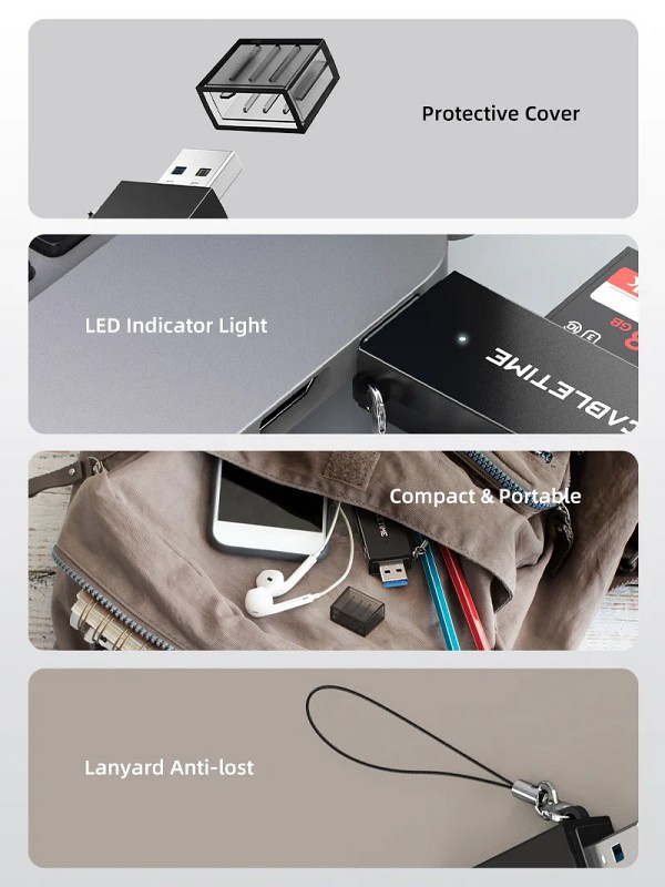CABLETIME card reader CT-ASD3-PB για SD & micro SD, USB, 5Gbps, μαύρο CT-ASD3-PB