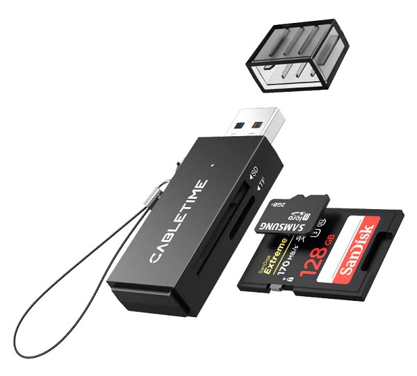 CABLETIME card reader CT-ASD3-PB για SD & micro SD, USB, 5Gbps, μαύρο CT-ASD3-PB