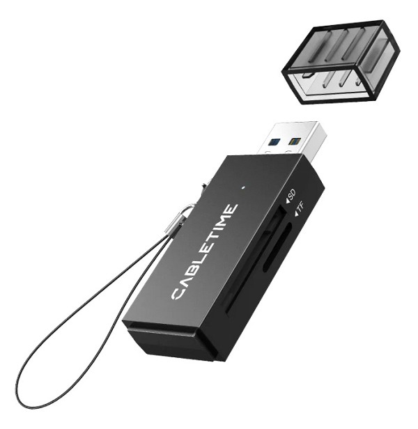 CABLETIME card reader CT-ASD3-PB για SD & micro SD, USB, 5Gbps, μαύρο CT-ASD3-PB