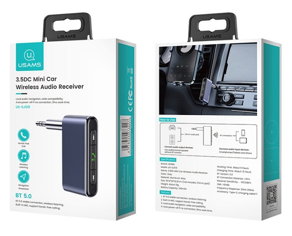 USAMS ασύρματο audio receiver US-SJ519 με μικρόφωνο, Bluetooth 5.0, γκρι SJ519JSQ01