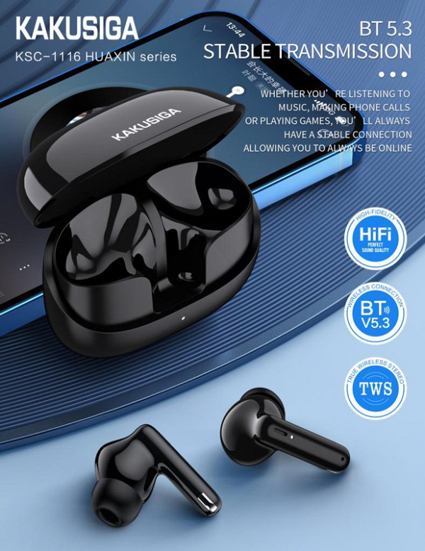 KAKUSIGA earphones με θήκη φόρτισης KSC-1116, True Wireless, 13mm, 40/320mAh, λευκά KSC-1116-WH