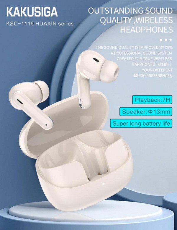 KAKUSIGA earphones με θήκη φόρτισης KSC-1116, True Wireless, 13mm, 40/320mAh, λευκά KSC-1116-WH