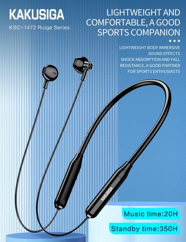 KAKUSIGA earphones KSC-1472 με μαγνήτη, Bluetooth, 10mm, 130mAh, μαύρα KSC-1472
