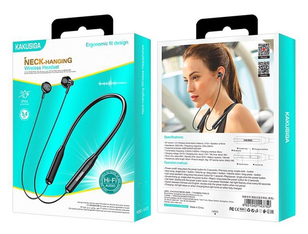 KAKUSIGA earphones KSC-1472 με μαγνήτη, Bluetooth, 10mm, 130mAh, μαύρα KSC-1472