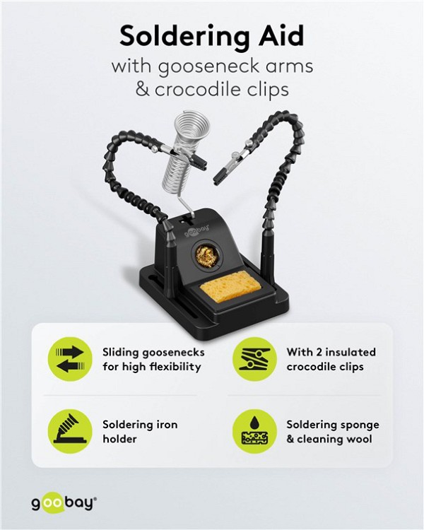 GOOBAY βάση στήριξης πλακέτας 76561 με θέση για κολλητήρι, 2x βραχίονες, μαύρη 76561